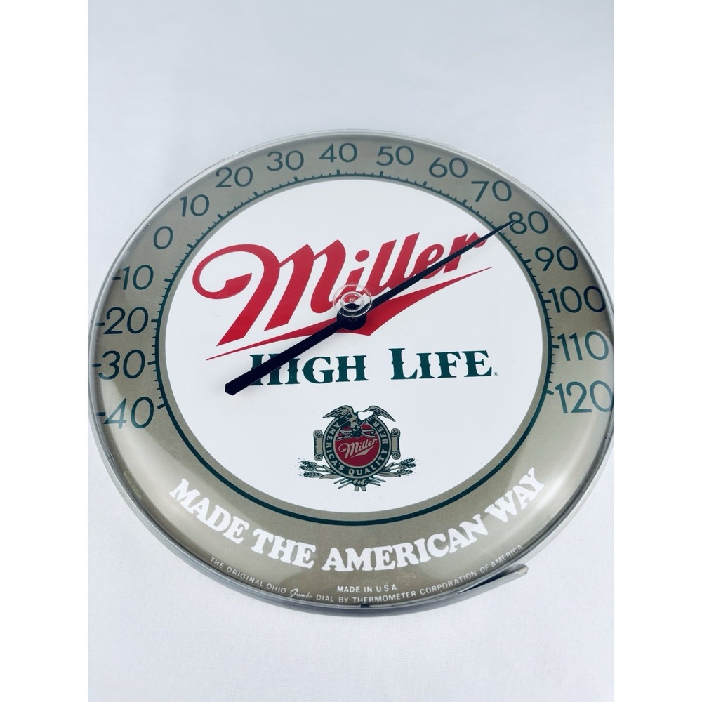 Vintage Miller High Life Beer Round Advertising Thermometer -Man Cave Bar Decor